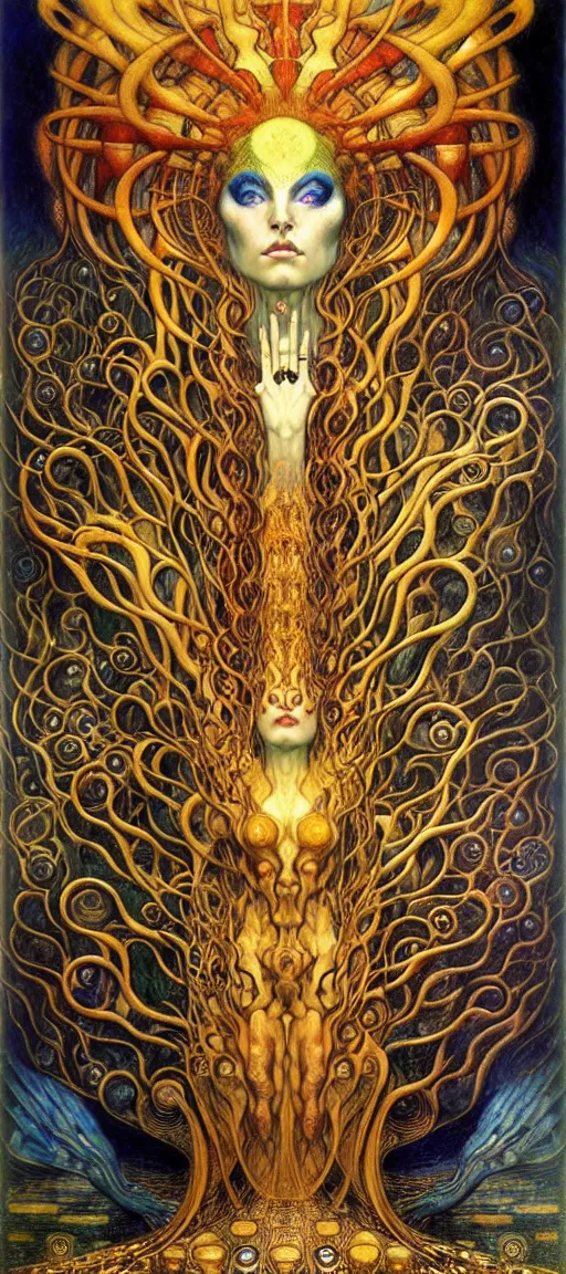 Image similar to Divine Chaos Engine by Karol Bak, Jean Delville, William Blake, Gustav Klimt, and Vincent Van Gogh, symbolist, visionary