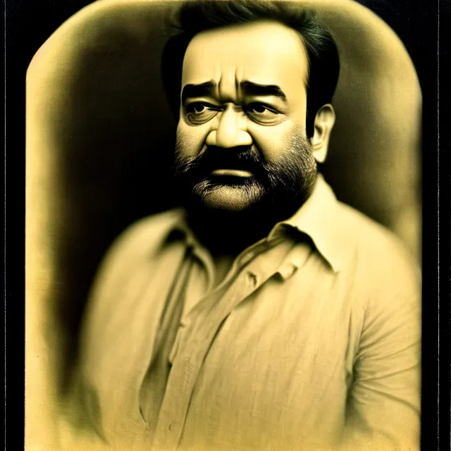 Image similar to a vintage photograph of Mohanlal by Julia Margaret Cameron, portrait, 40mm lens, shallow depth of field, split lighting