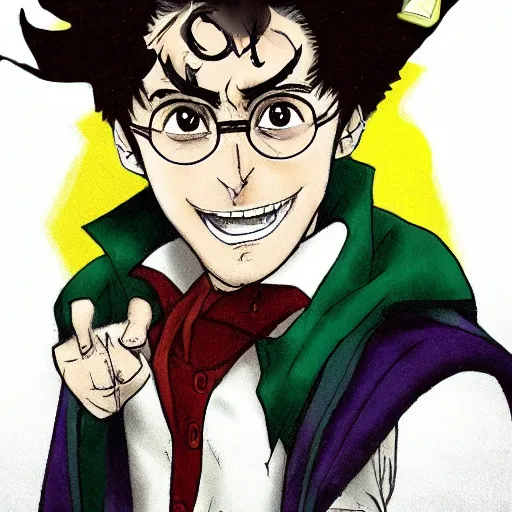 Image similar to Harry Potter as a Jotaro Kujo in JoJo\'s bizarre adventure, epic composition