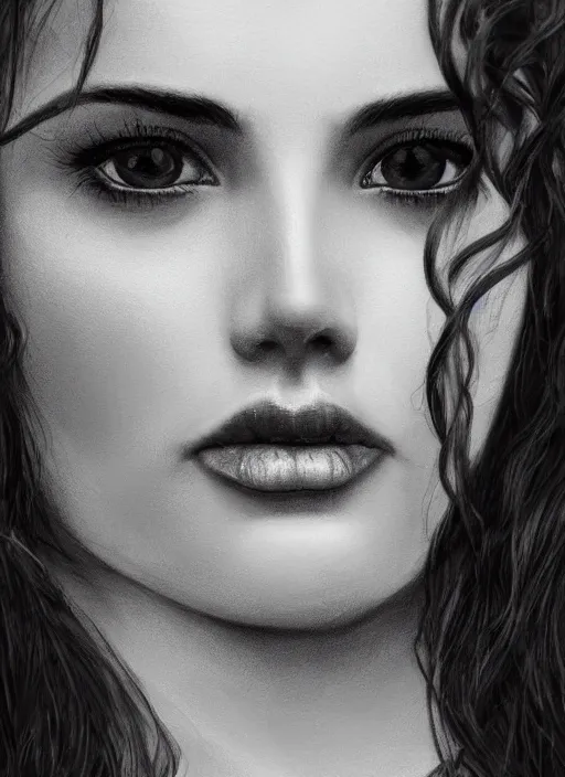 Image similar to up close portrait of a beautiful woman in black and white, photorealistic, intricate hair, art by diego fazio and diegoKoi and oscar Ukono, concept art, sharp focus, artgerm, 8k highly detailed