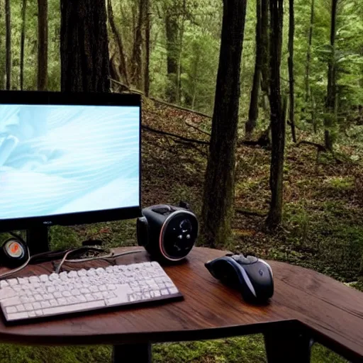Prompt: gaming setup in forest