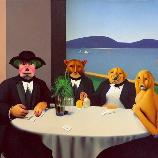 Prompt: an exciting party-animal by Raphael, Hopper, and Rene Magritte. detailed, romantic, enchanting, trending on artstation.