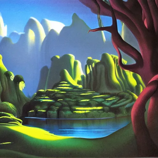 Image similar to verdant wonderland, matte painting from Fantasia (1940)