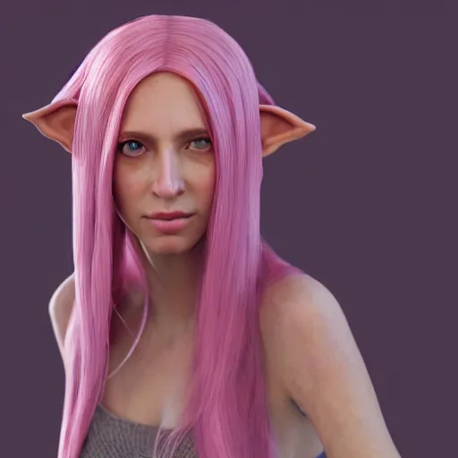 Prompt: beautiful pink haired half elf healer, 3 d model, sculpture, octane render, portrait, natural lighting
