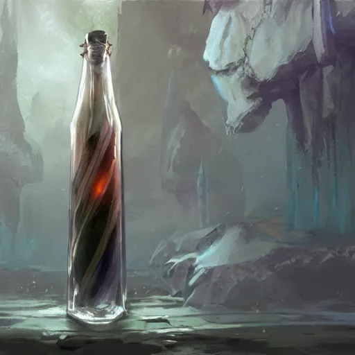 Image similar to an opalescent health potion in a tall elegant bottle, rpg item, fantasy concept art by craig mullins