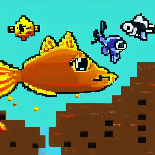 Prompt: 2 d pixel fantasy fish for video game