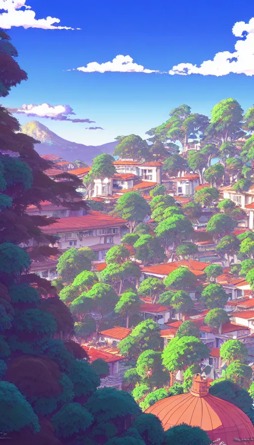 Image similar to a beautiful ultradetailed painting of santa barbara, studio ghibli sunlight, archdaily, wallpaper, highly detailed, trending on artstation.