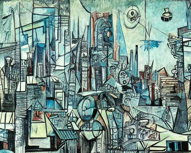 Prompt: Cyberpunk city by Picasso