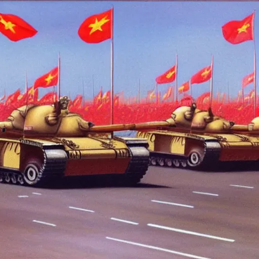 Image similar to tiananmen square 1989 in the style of Boris Vallejo, intricate, highly detailed, concept art, smooth, sharp focus