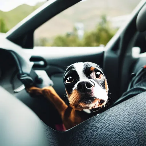 Image similar to a dog driving a car