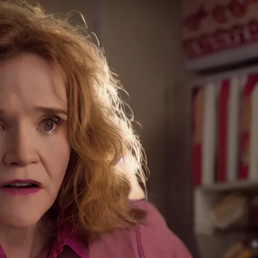 Prompt: a film still of Lea Thompson as Beverly Switzler in Stranger Things