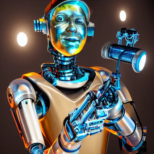 Prompt: portrait of robot painter, beautiful lighting, sharp, details, hyper-detailed, HD, HDR, 4K, 8K