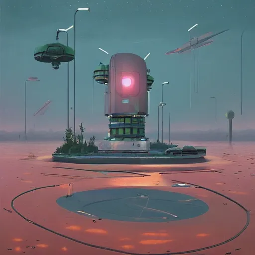 Prompt: ” futuristic flott surrounded by water, by simon stalenhag ”