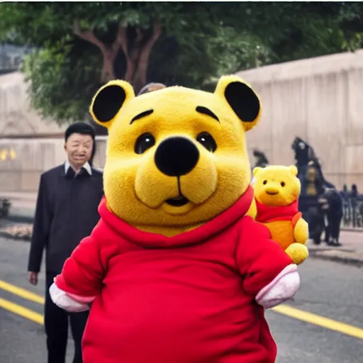 Image similar to xi jinping as winnie the pooh in the style of badiucao