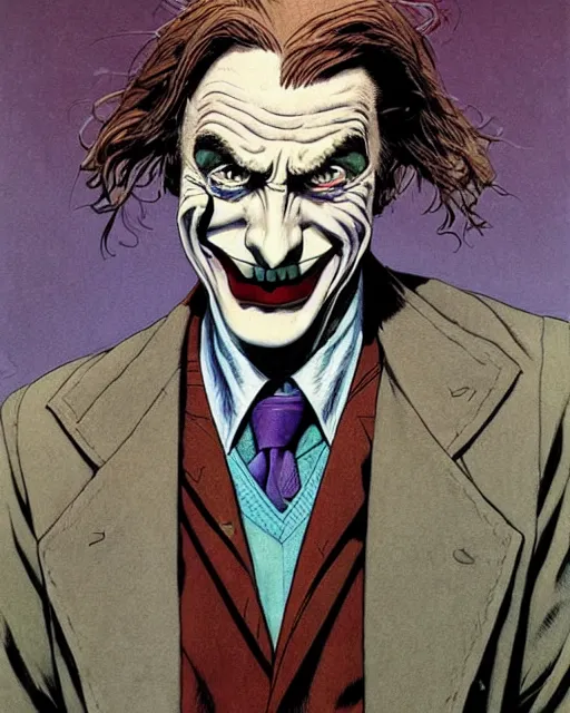 Prompt: portrait of saul goodman as the joker, colorful, art by studio ghibli and peter elson, bernie wrightson