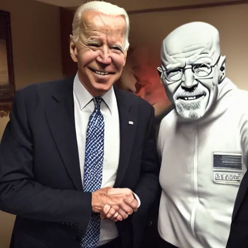 Prompt: walter white meeting joe biden, potrait, ultra realistic, award winning