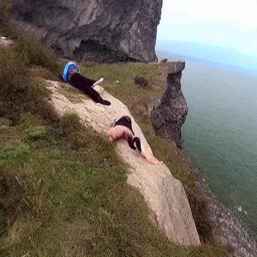 Image similar to the tragic moment of an old man falling off a cliff