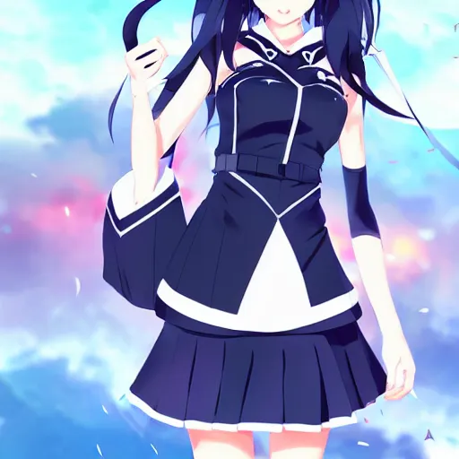 Image similar to digital anime art , a anime girl in a orca school outfit cosplay posing for the camera, blue eyes Rossdraws, WLOP