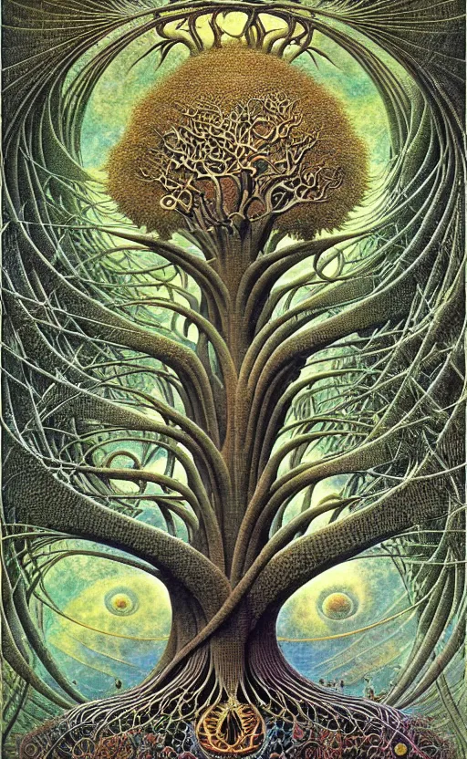 Image similar to tree of life by roger dean and andrew ferez, art forms of nature by ernst haeckel, divine chaos engine, symbolist, visionary, art nouveau, botanical fractal structures, organic, detailed, realistic, surreality