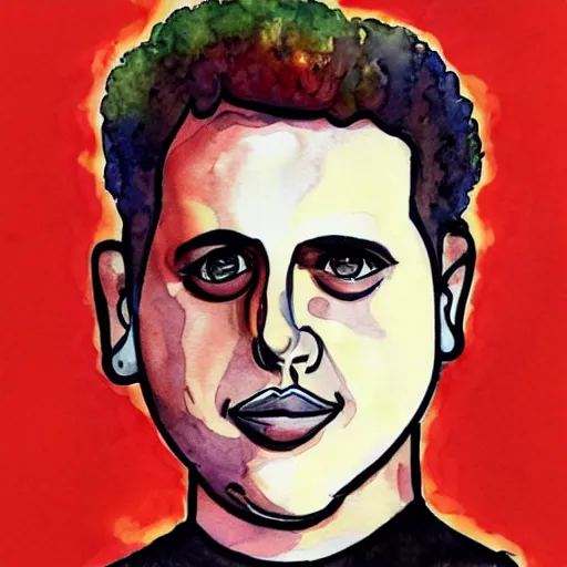 Prompt: jonah hill, stylized. Watercolor and ink. 1990s.