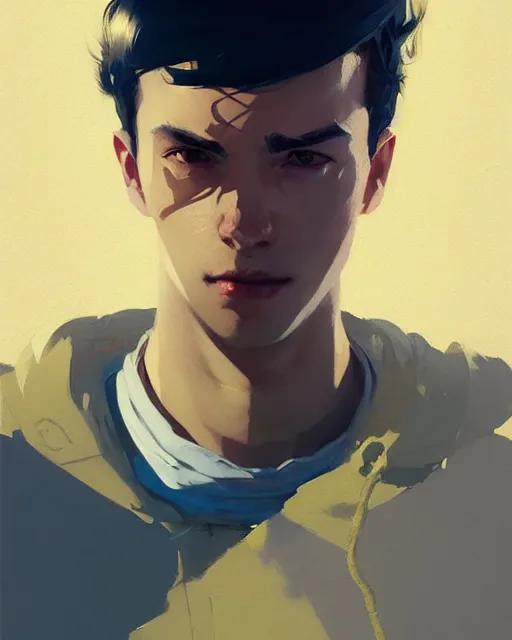 Prompt: hyper - realistic portrait of noble young man by atey ghailan, by greg rutkowski, by greg tocchini, by james gilleard, by joe fenton, by kaethe butcher, dynamic lighting, gradient light yellow, brown, blonde cream and white color scheme, grunge aesthetic