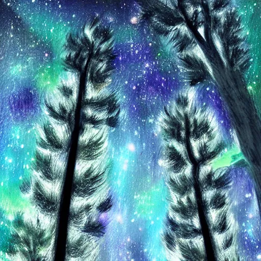 Image similar to forest trees, galaxy 🌌 digital art