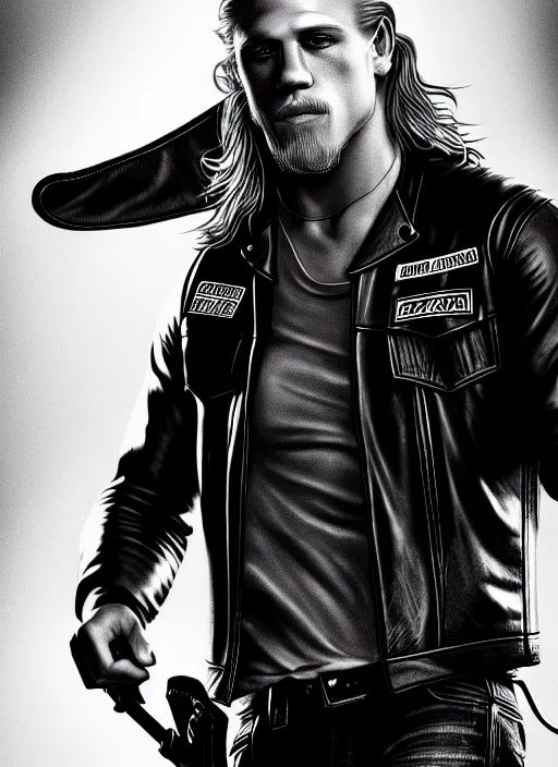 Image similar to jax teller, sons of anarchy, bikers, motorcycle, digital art, fantasy art, octane render, unreal engine, high detail, very realistic, by ross tran