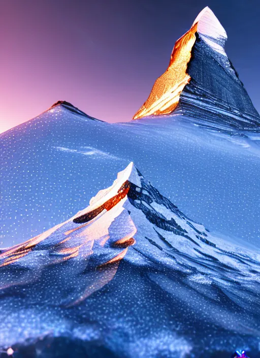 Prompt: matterhorn mountain of swarovski crystals, macro photography, 8 k, unreal engine, octane render, hyperrealistic, intricate details, cinematic lighting