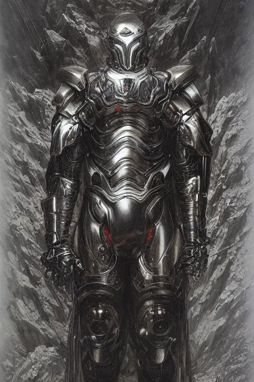 Prompt: portrait of a man with a biomechanic armor by Noriyoshi Ohrai and Gustave Doré, highly detailed, trending on artstation