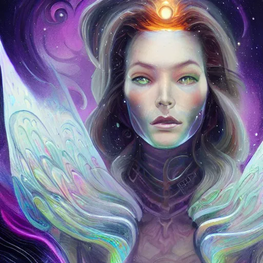 Image similar to cosmic tailor, ethereal, full-body portrait, astral background, science fantasy, portrait, highly detailed, digital painting, artstation, concept art, sharp focus, illustration, art by terese nielsen and livia prima and magali villeneuve