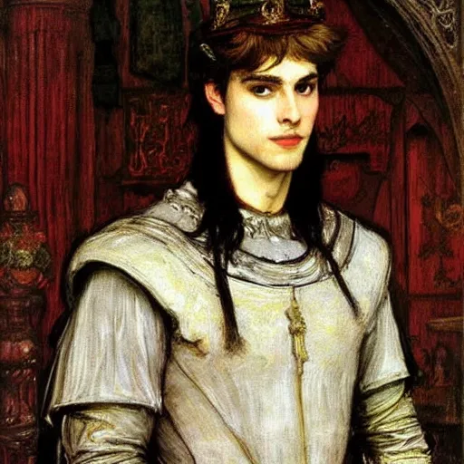 Prompt: painting of handsome beautiful medieval prince in his 2 0 s named shadow wearing a crown, elegant, clear, sharp focus, painting, stylized, art, art by john everett millais, john william waterhouse