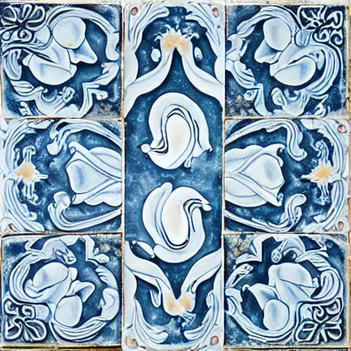 Image similar to beautiful detailed tile design depicting swans and waterlilies