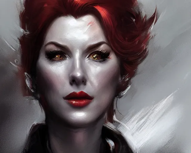 Image similar to portrait of moira from overwatch as a beautiful female bodybuilder amazon with plump lips, elegant, fantasy, hd shot, digital portrait, beautiful, artstation, comic style, by artgerm, guy denning, jakub rozalski, magali villeneuve and charlie bowater