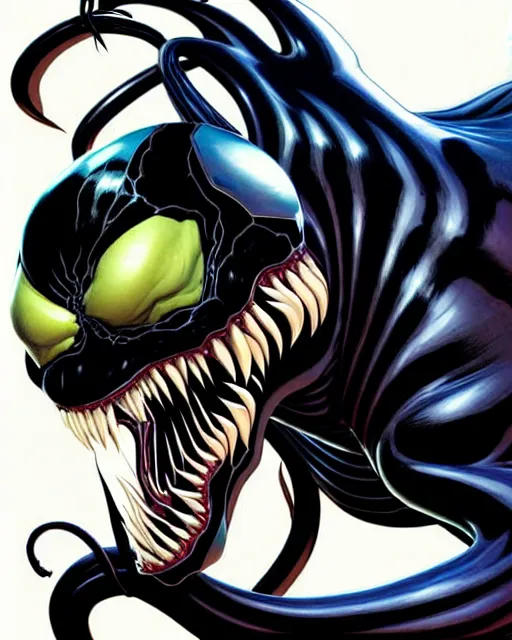 Image similar to a portrait of Venom by Clayton Crain, Javier Garron and Gerardo Sandoval