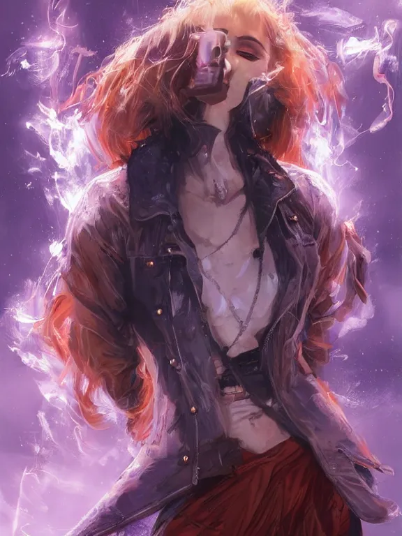 Image similar to digital illustration of a girl with eyes that burn like cigarettes wearing a short skirt and a long jacket with fingernails that shine like justice, dramatic lighting, photorealistic, full body shot, extreme detail, 4 k, colorful, artgerm and craig mullins, detailed face