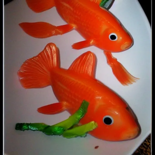 Prompt: goldfish made out of sushi