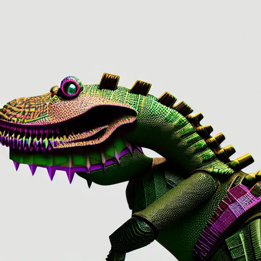 Image similar to cyborg crocodile but minimalistic concept art by frank stella, colorful, vray, octane render, depth of field, trending on artstation, minimalism