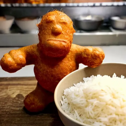 Prompt: Ginger man having the time of his life with a bowl of rice