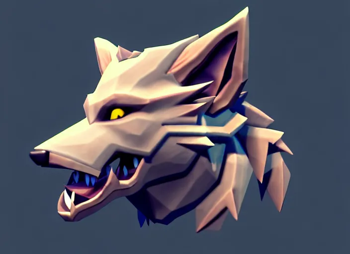 Prompt: wolf head, stylized stl, 3 d render, activision blizzard style, hearthstone style, dauntless style