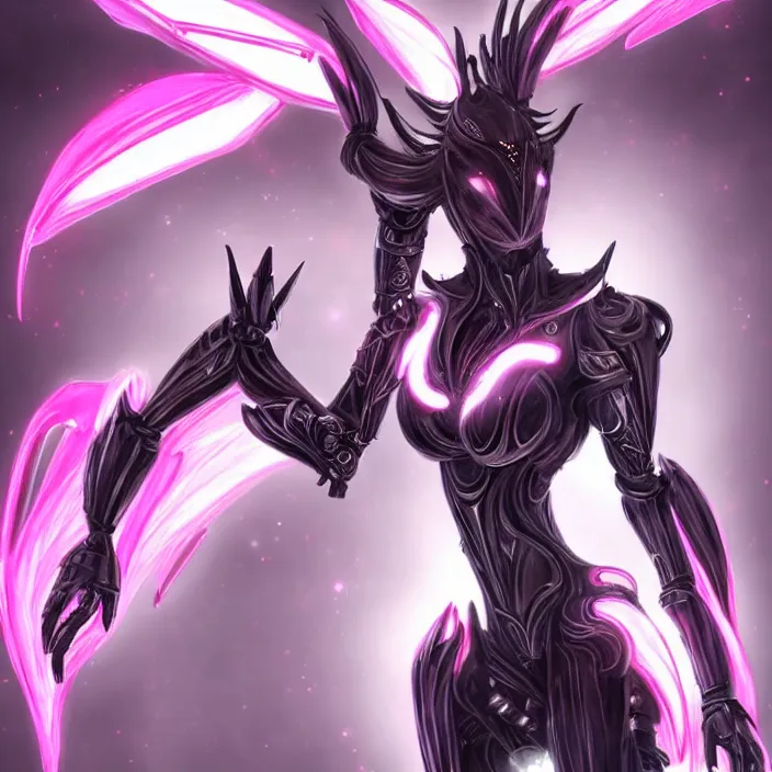 Image similar to highly detailed exquisite fanart, of a stunning beautiful female warframe, but as an anthropomorphic robot dragon, standing elegantly, shining reflective off-white plated armor, bright Fuchsia skin, sharp claws, full body shot, epic cinematic shot, realistic, professional digital art, high end digital art, DeviantArt, artstation, Furaffinity, 8k HD render, epic lighting, depth of field