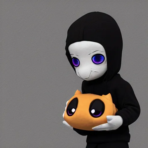 Prompt: cute fumo plush of an alien boy in a black hoodie, three point lighting, color contrast, vray