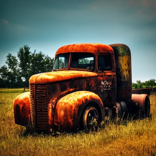 Prompt: ((Rusty)) truck, open field, 8k, photography
