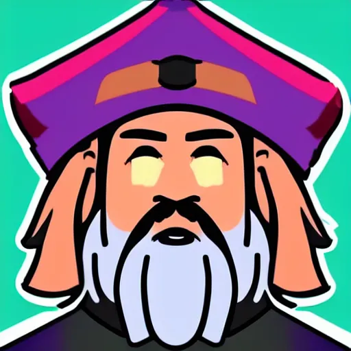 Prompt: a square art video game icon of a playable wizard with a long beard, highly detailed