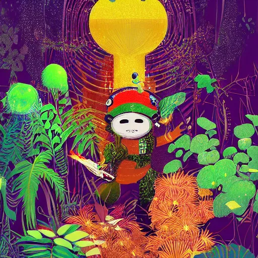 Image similar to disco diffusion painting of teemo in the jungle by victo ngai, masterpiece, contest award winner