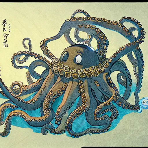Prompt: an octopus have heated debate with a tuna, anthropomorphics, by Studio ghibli, Kentaro Miura, Hiromu Arakawa, Koyoharu Gotouge, Takeshi obata, concept art, golden ratio