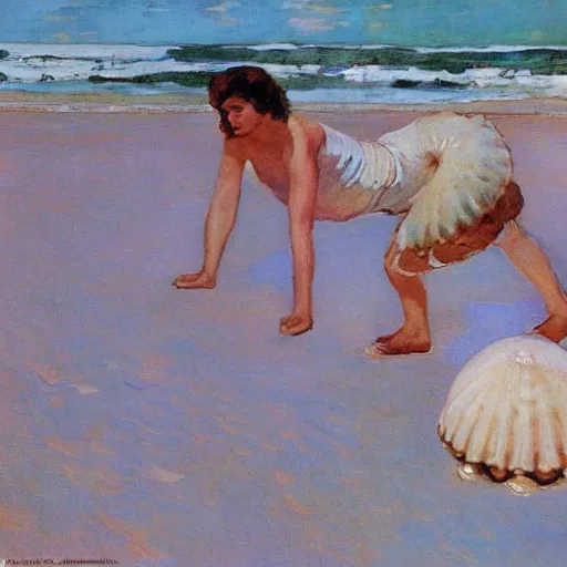 Image similar to she sells seashells by the sea, by moebius and joaquin sorolla
