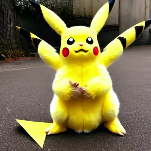 Prompt: real life pikachu pokemon, cute!!!, heroic!!!, adorable!!!, playful!!!, chubby!!! fluffly!!!, happy!!!, cheeky!!!, mischievous!!!, ultra realistic!!!, spring time, slight overcast weather, golden hour, sharp focus