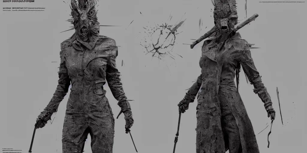 Image similar to silent hill creature, character sheet, concept design, contrast, hot toys, kim jung gi, greg rutkowski, zabrocki, karlkka, jayison devadas, trending on artstation, 8 k, ultra wide angle, pincushion lens effect