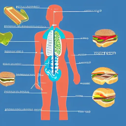 Image similar to medical diagram about a human eating a sandwich