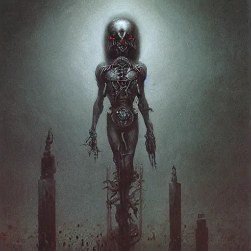 Image similar to warhammer 40k occult necromancer by Beksinski, high detail hyperrealistic